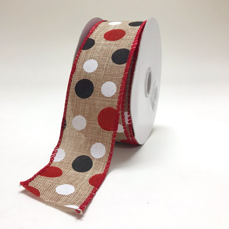 Spring Black White Red Color Dots Ribbon ( 2-1/2 Inch X 10 Yards )
