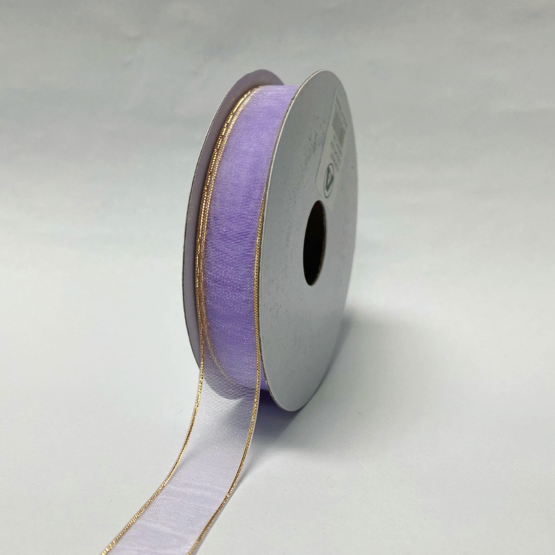 Lavender With Gold Edge - Sheer Organza Ribbon - ( 5/8 Inch | 25 Yards )