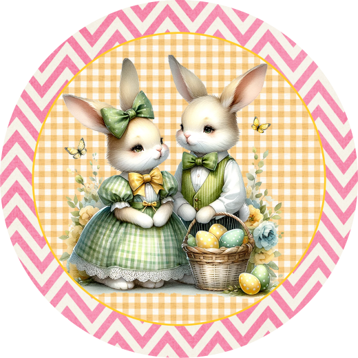 Easter Metal Sign: Bunny Rabbit With Eggs - Made In USA