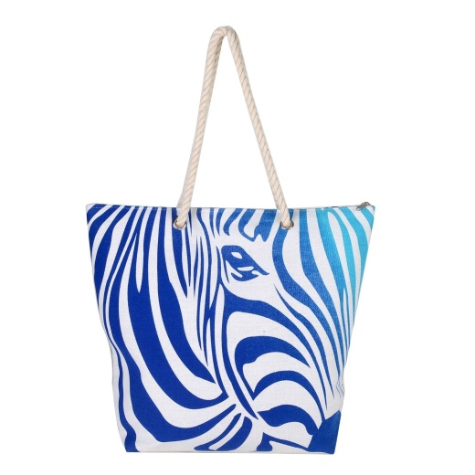 Large White & Blue Zebra Striped Tote Bag - Bbcrafts