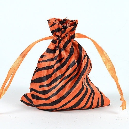 Orange - Satin Animal Print Bags (5X7 Inch - 10 Bags)
