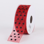 Satin Polka Dot Ribbon Wired Burgundy With Light Gold Dots ( W: 1 - 1/2 Inch