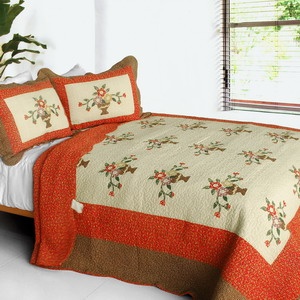 3Pc Cotton Contained Vermicelli-Quilted Patchwork Quilt Set - Winter Sonata