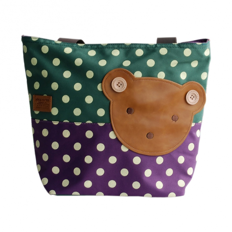 Blancho Applique Kids Fabric Art Tote Bag - Bear-Green