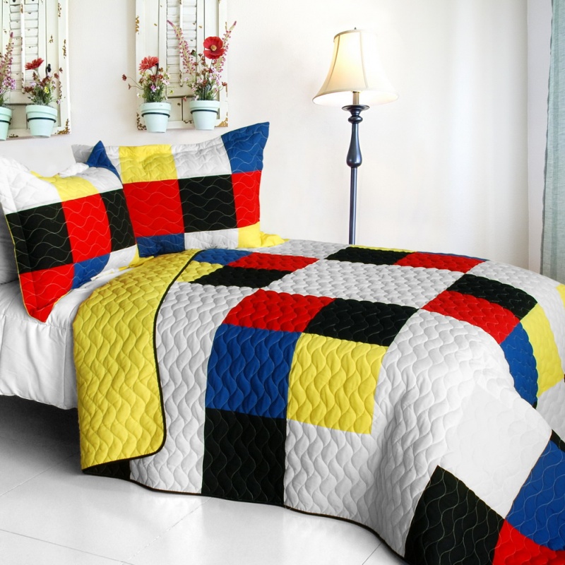 Vermicelli-Quilted Patchwork Quilt Set Full - Smashing Patchword - a