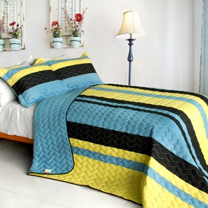 3Pc Vermicelli-Quilted Patchwork Quilt Set - Mountains Echoed