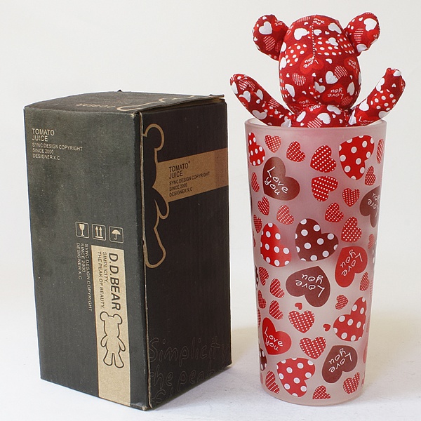 Sync - Stuffed Bear Glass Cup - Heart Red