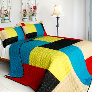 3Pc Vermicelli-Quilted Patchwork Quilt Set - Love In Sunlight