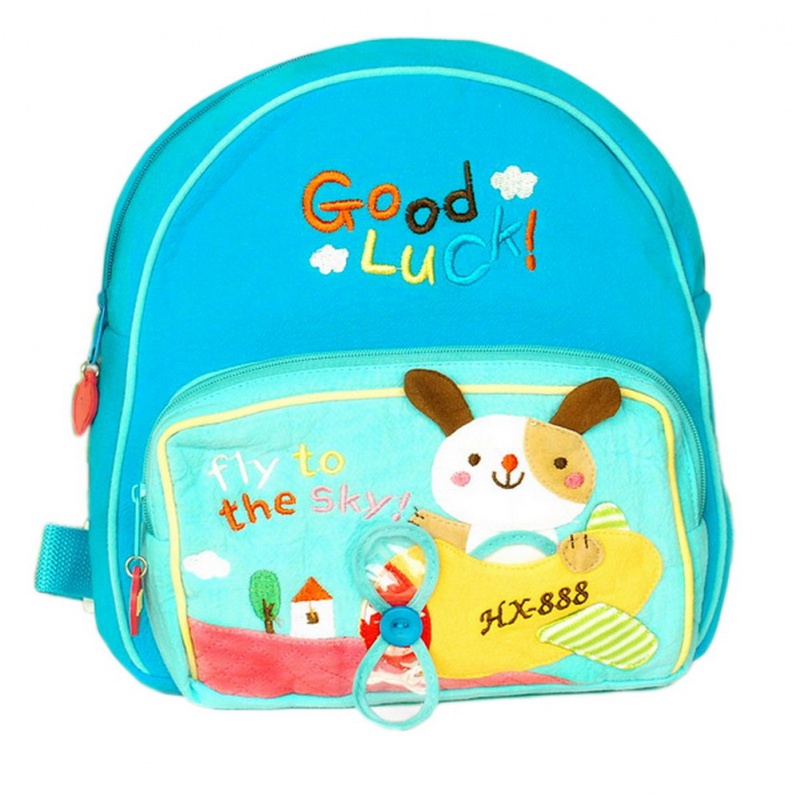 Embroidered Applique Kids Fabric Art School Backpack - Honey Dog