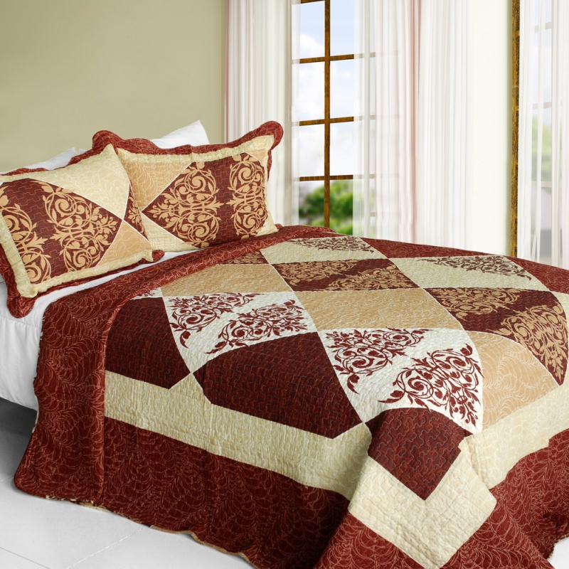 Cotton 3Pc Vermicelli-Quilted Striped Printed Quilt Set - Bumper Harvest