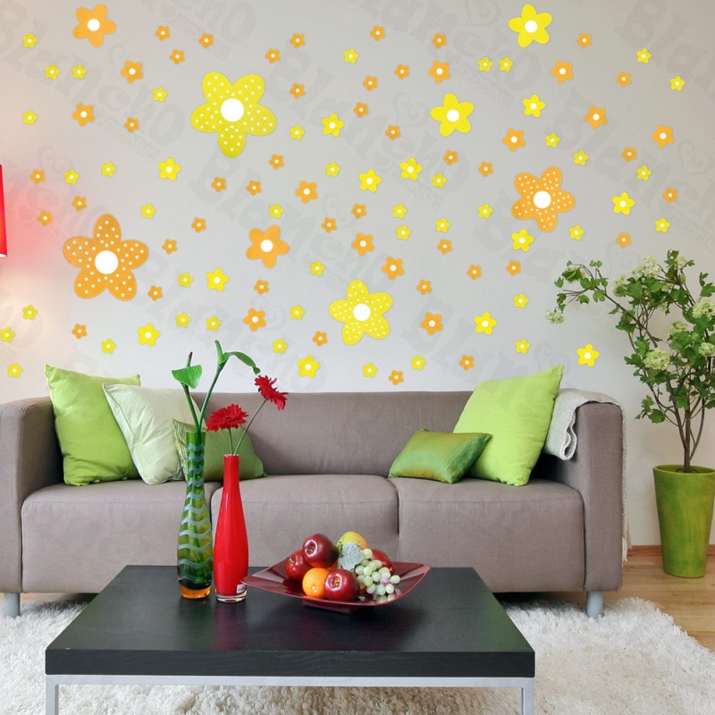 Yellow Floral Design Large Wall Decals