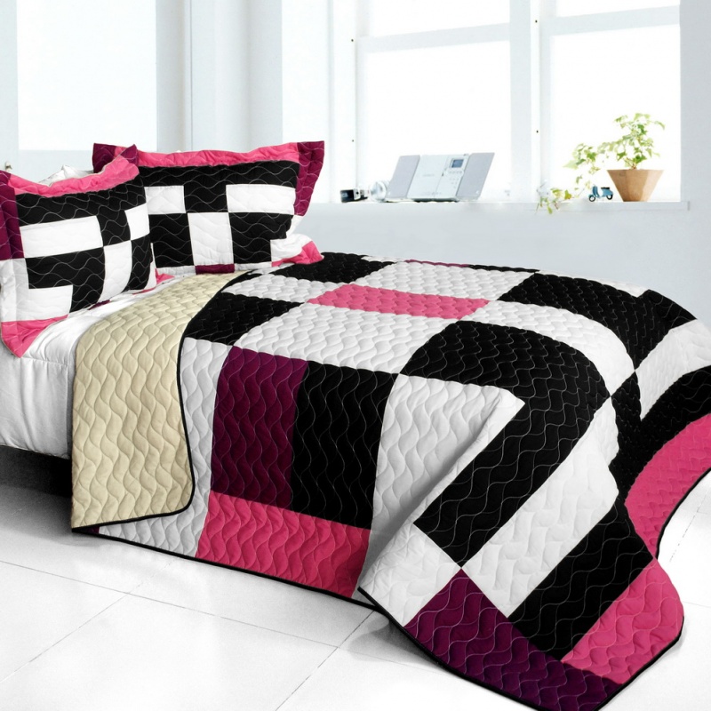 3Pc Vermicelli - Quilted Patchwork Quilt Set - Love For A Child