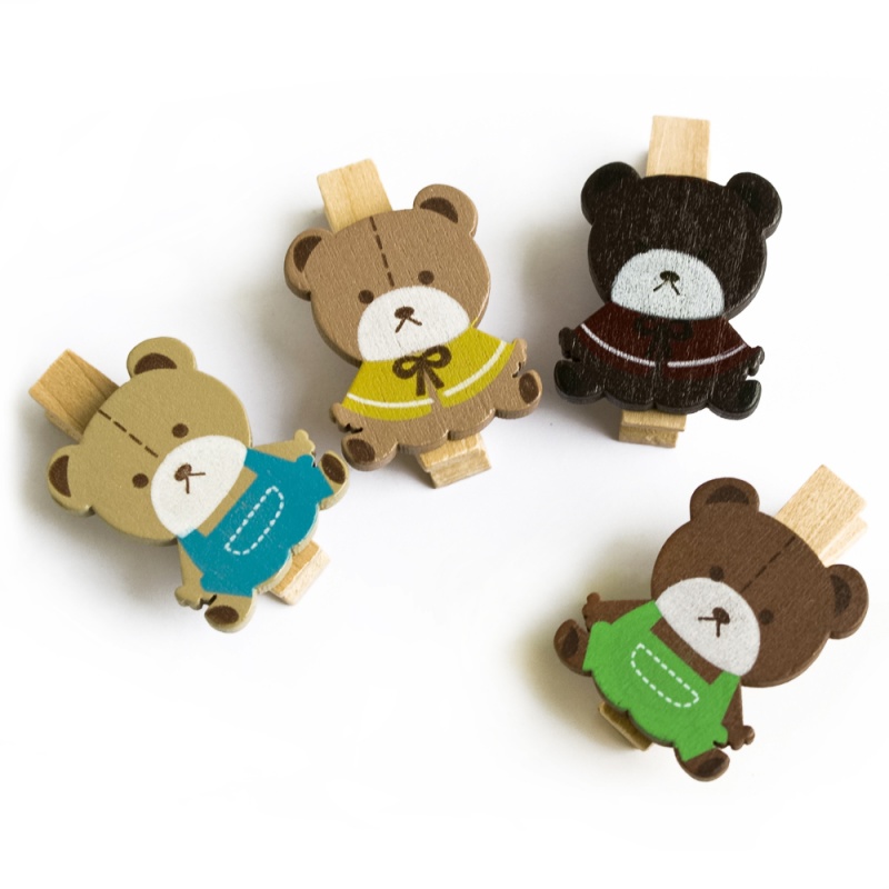 - Wooden Clips / Wooden Clamps - Lovely Bear