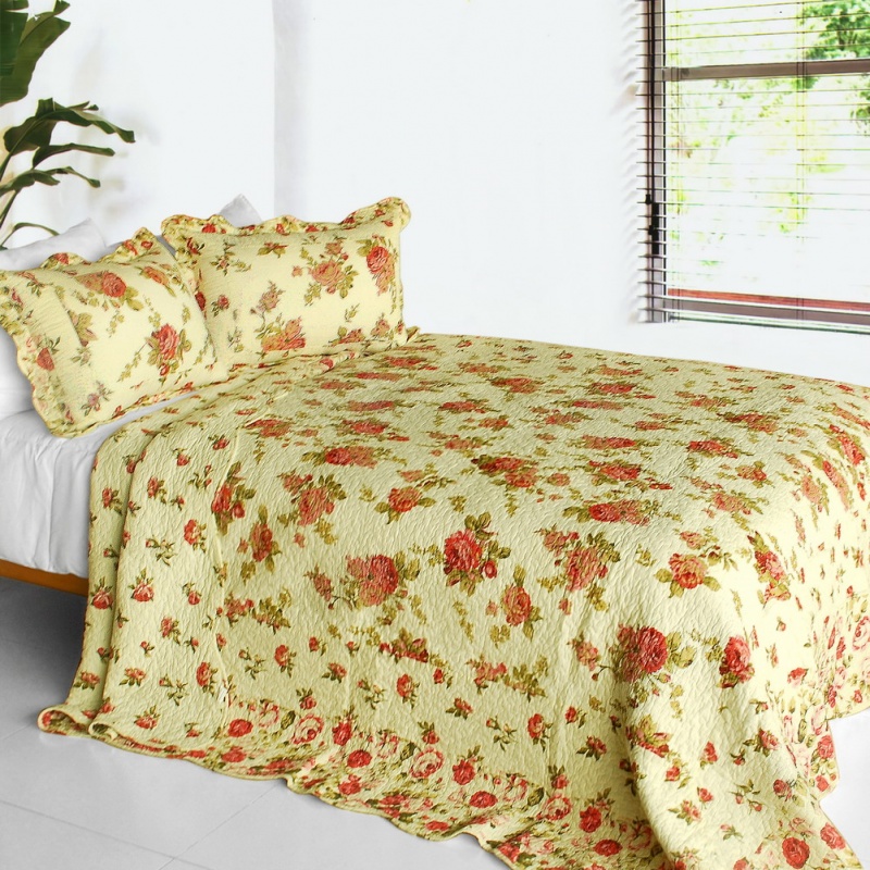 3Pc Cotton Contained Vermicelli-Quilted Patchwork Quilt Set - Beauty Of Light