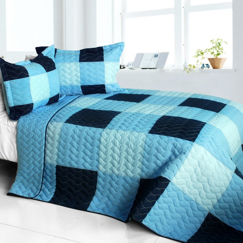 Vermicelli-Quilted Patchwork Plaid Quilt Set Full - Shipshape