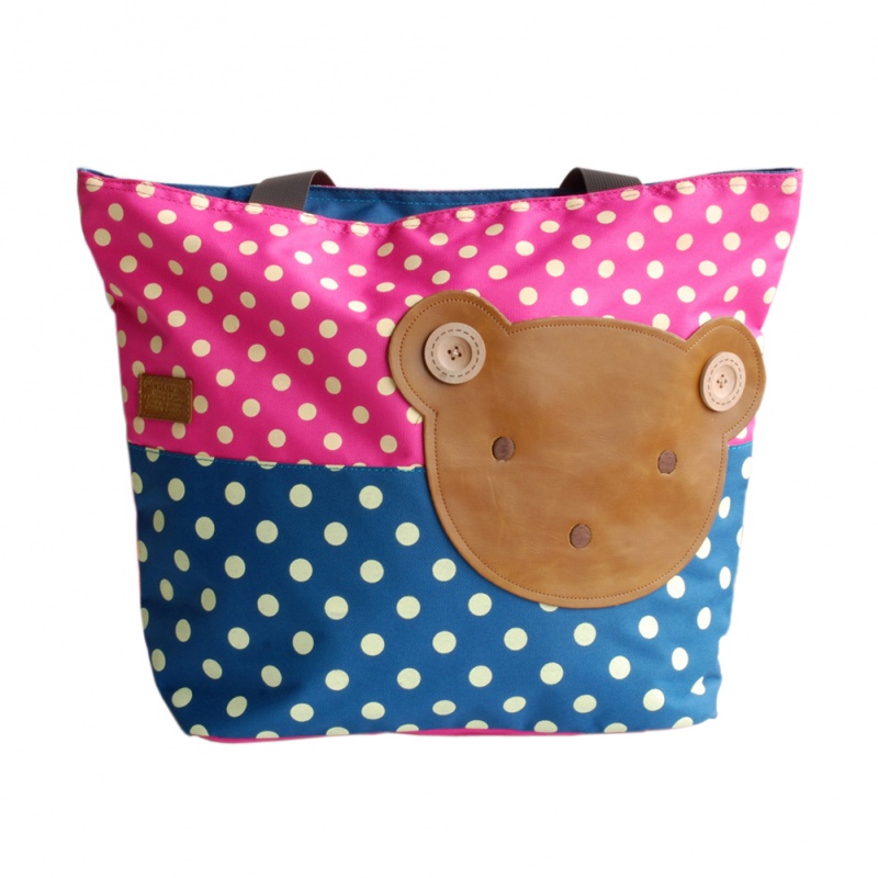 Blancho Applique Kids Fabric Art Tote Bag - Bear-Rosered
