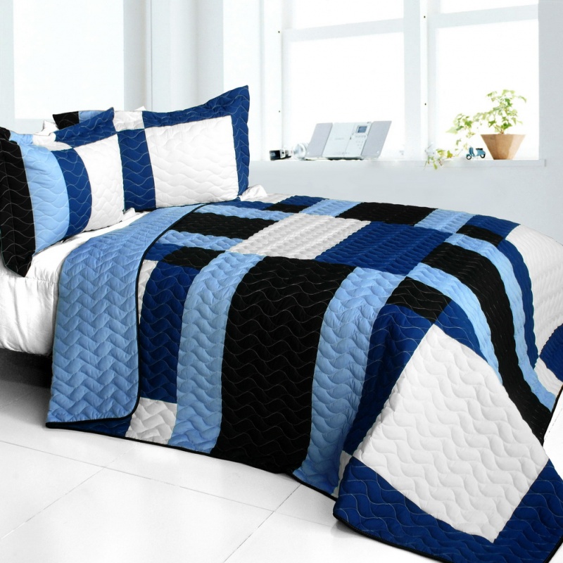 Brand New Vermicelli-Quilted Patchwork Quilt Set Full - Deep Thought
