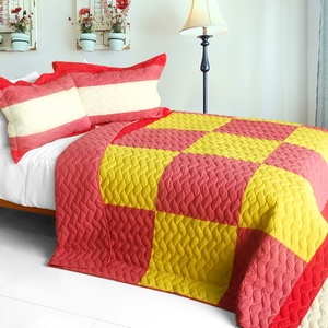 3Pc Vermicelli-Quilted Patchwork Quilt Set - Anna Love