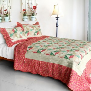 Cotton 3Pc Vermicelli-Quilted Striped Patchwork Quilt Set - Mio Dolce Sogno