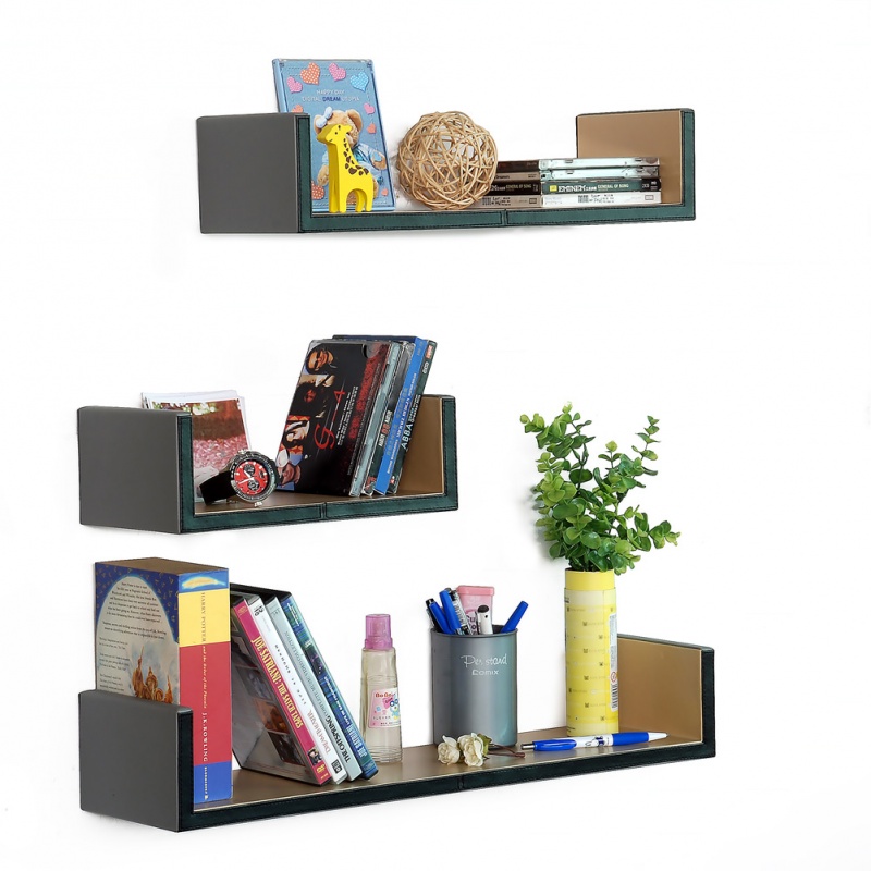 U-Shaped Leather Wall Shelf / Bookshelf - Gray Space