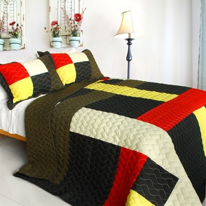 3Pc Vermicelli-Quilted Patchwork Quilt Set - Time And Tide