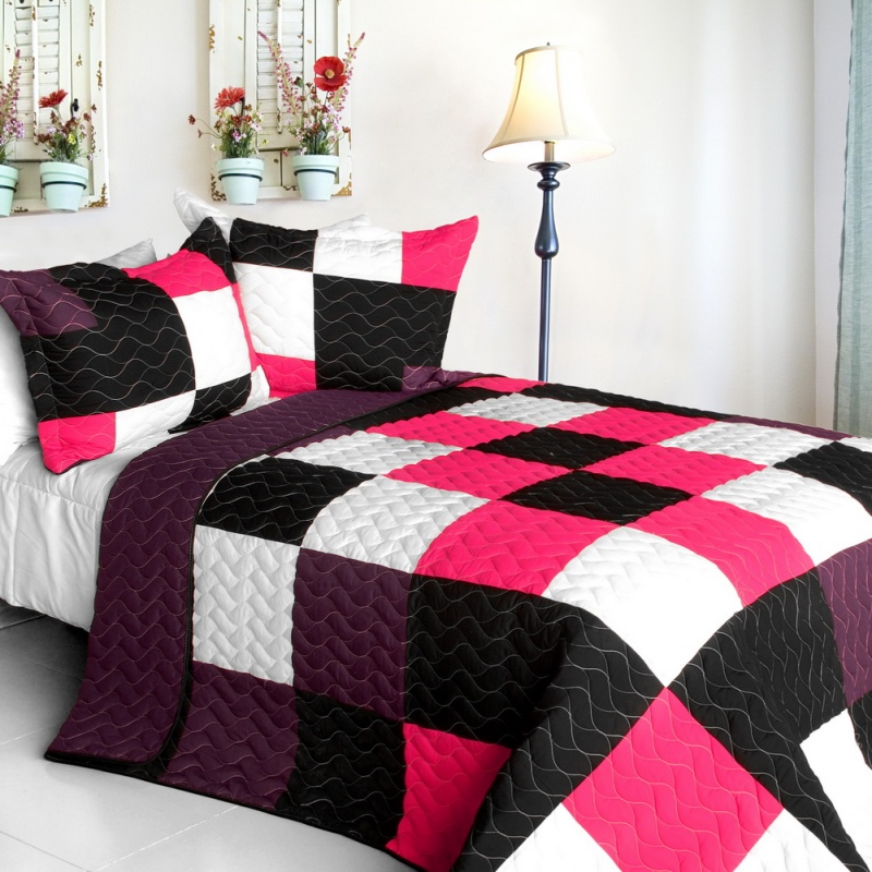 3Pc Vermicelli - Quilted Patchwork Quilt Set - Afterglow