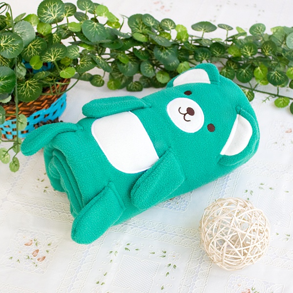 Embroidered Applique Coral Fleece Baby Throw Blanket - Happy Bear - Green
