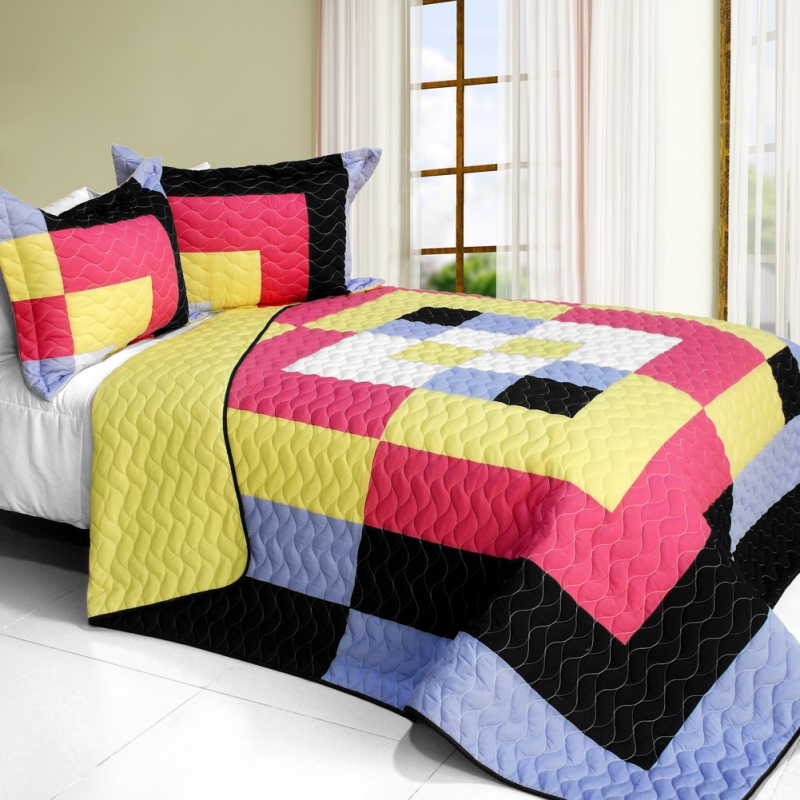 3Pc Vermicelli - Quilted Patchwork Quilt Set - Charming Perfume