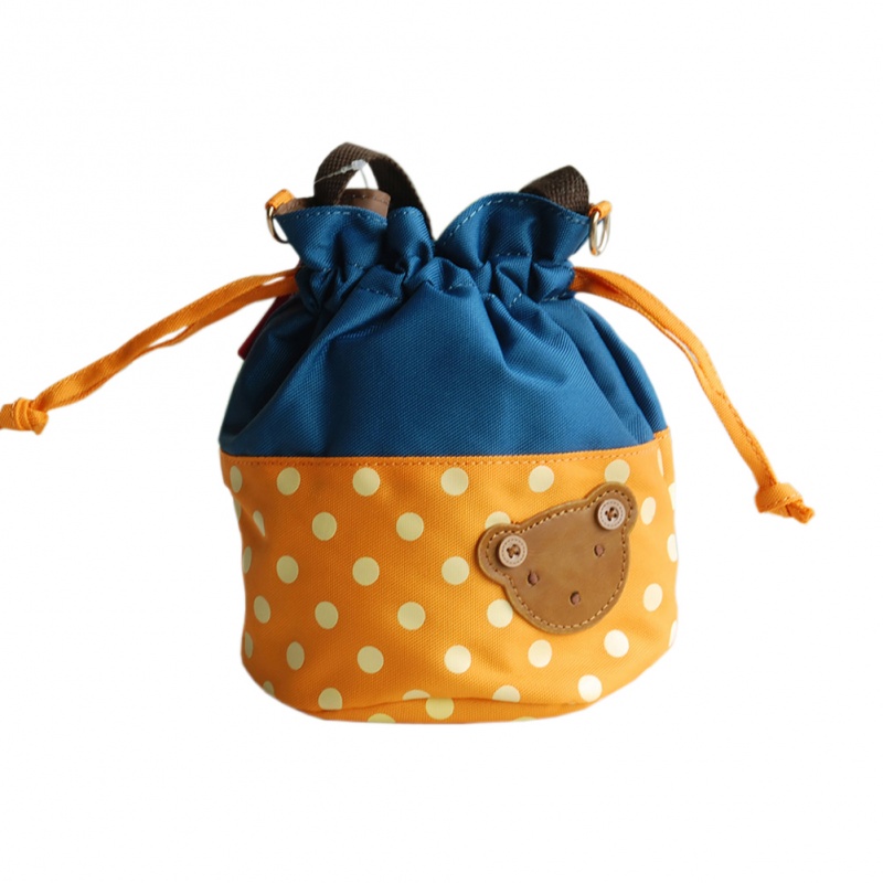 Blancho Applique Kids Fabric Art Bucket Bag/Bento Lunch Box - Bear-Orange