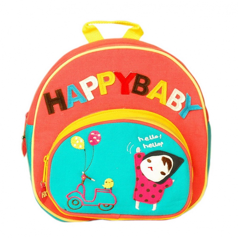 Embroidered Applique Kids Fabric Art School Backpack - Active Girl