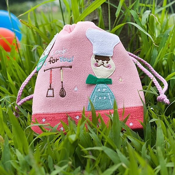 Embroidered Applique Fabric Art Draw String Bag - Cook For You
