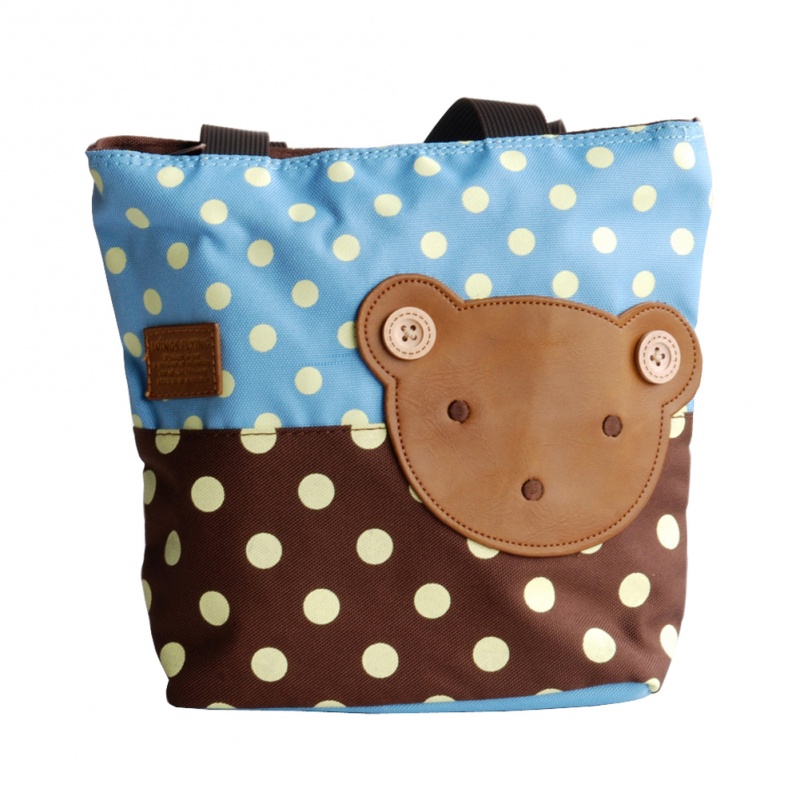 Blancho Applique Kids Fabric Art Mini Shopper Bag - Bear-Skyblue