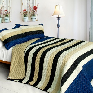 3Pc Vermicelli-Quilted Patchwork Quilt Set - Night In Forest