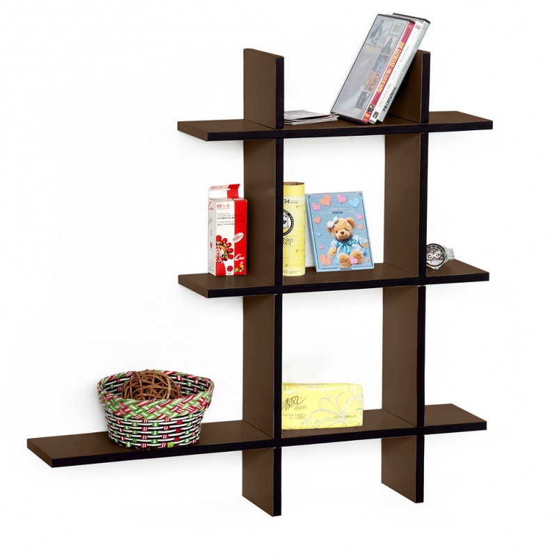 Leather Cross Type Shelf / Bookshelf - Light Coffee-a