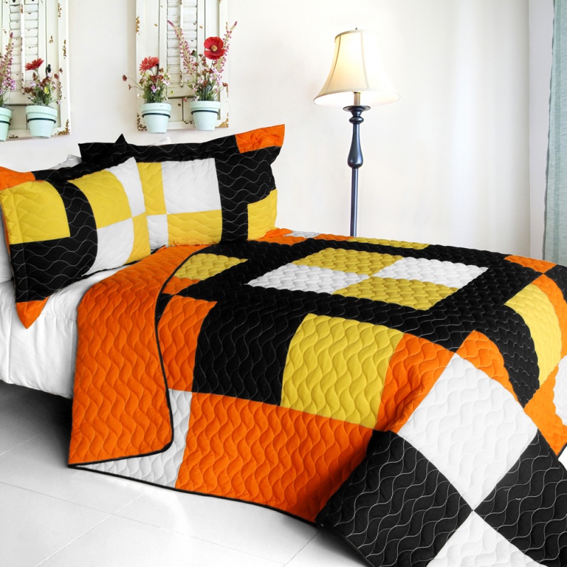 3Pc Vermicelli - Quilted Patchwork Quilt Set - Soft Heart