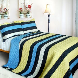 3Pc Vermicelli-Quilted Patchwork Quilt Set - Happy Paradise