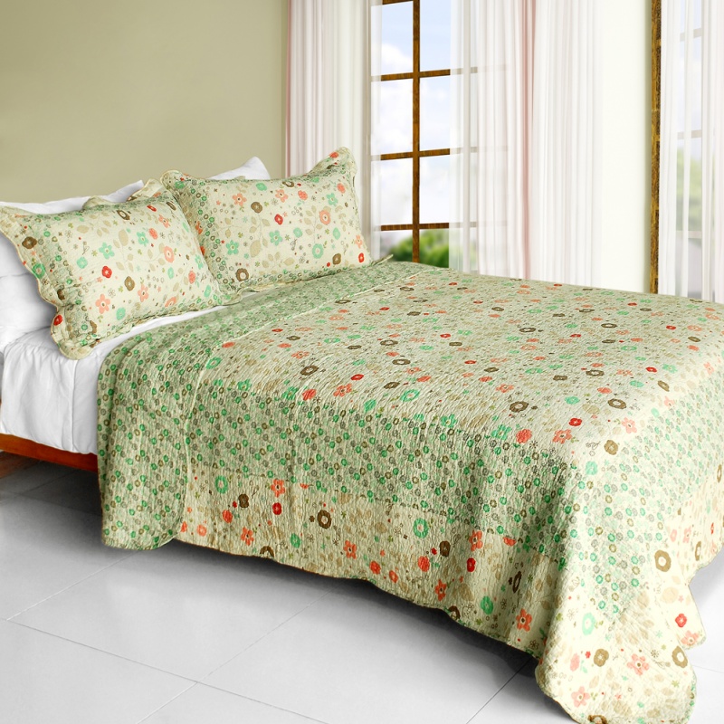 Cotton 3Pc Vermicelli-Quilted Patchwork Quilt Set - Heavenly Creatures