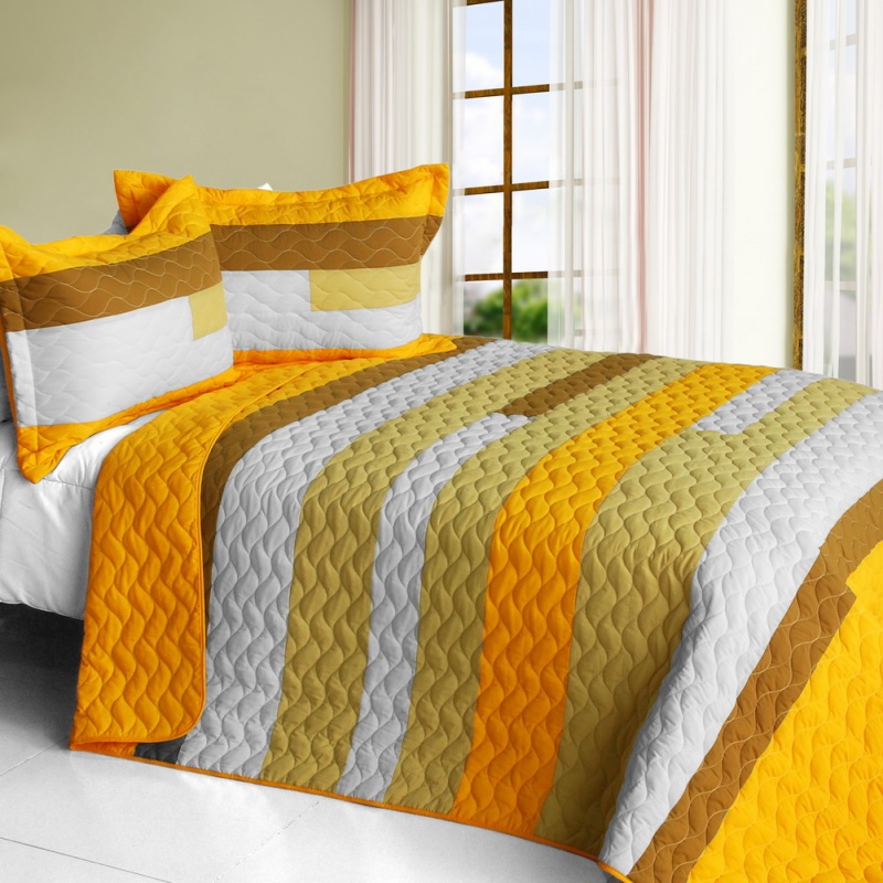 Vermicelli-Quilted Patchwork Striped Quilt Set Full - Smashing