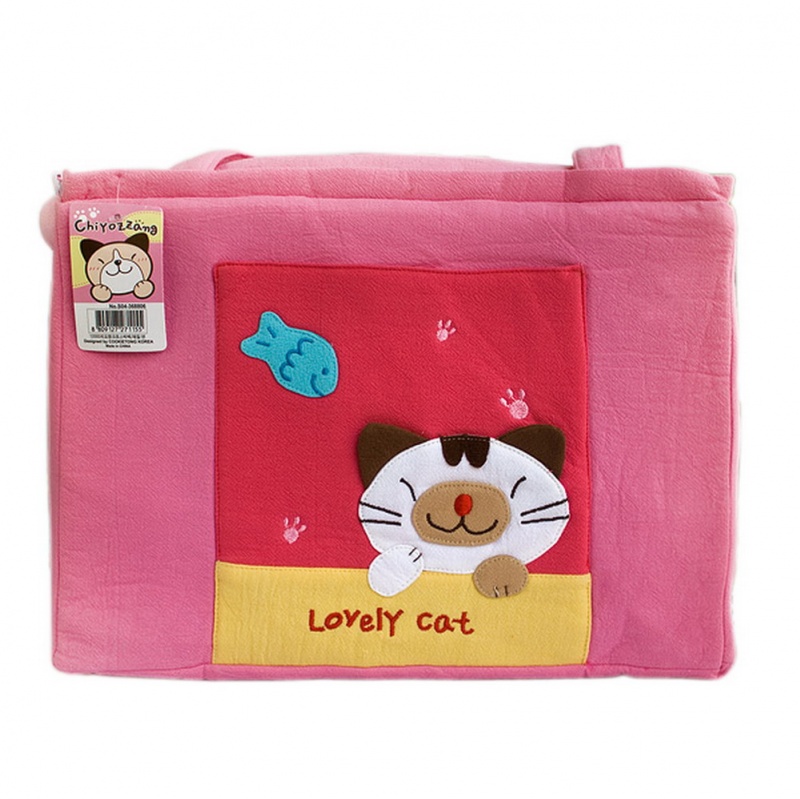 Embroidered Applique Fabric Art Shoulder Tote Bag - Lovely Cat