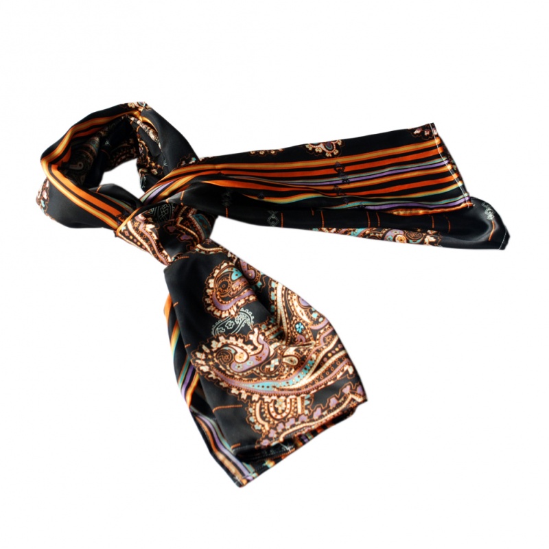 -Blancho Black Chic Paisley & Stripes Design Fashion Soft Silk Scarf/Wrap/Shawl