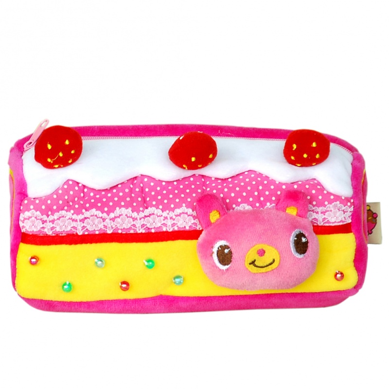 Embroidered Applique Pencil Pouch Bag / Pencil Holder - Pink Cake