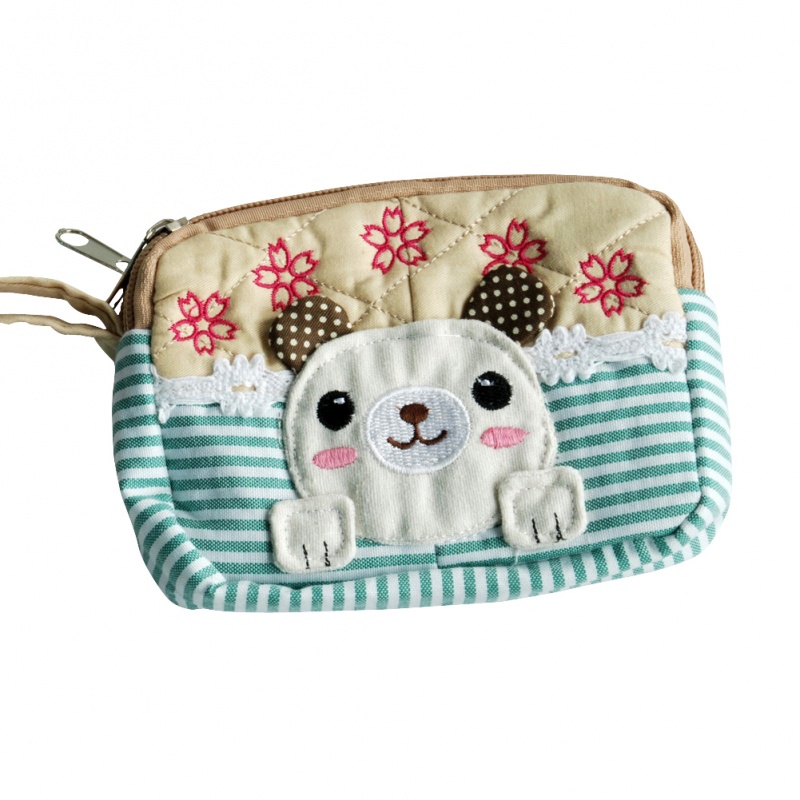 Embroidered Applique Fabric Art Wallet Purse - Cute Dog