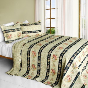 3Pc Cotton Contained Vermicelli-Quilted Patchwork Quilt Set - Mother's Castle