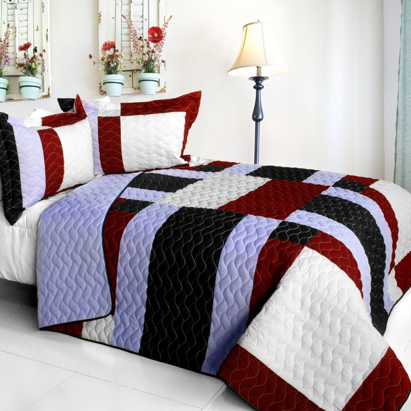 Brand New Vermicelli-Quilted Patchwork Quilt Set Full - Elegant Voice