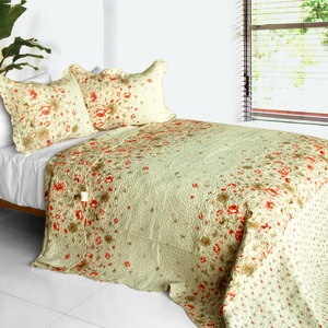 3Pc Cotton Contained Vermicelli-Quilted Patchwork Quilt Set - Splendid Beauty
