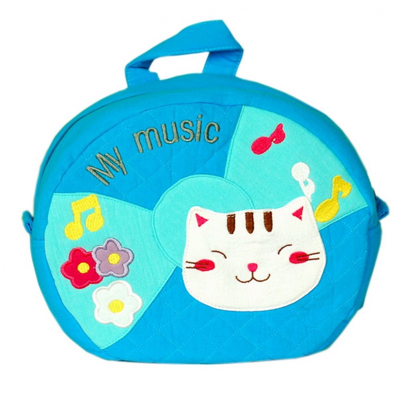 Embroidered Applique Kids Fabric Art School Backpack - Pretty Cat