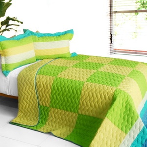 3Pc Vermicelli-Quilted Patchwork Quilt Set - Enjoying Free