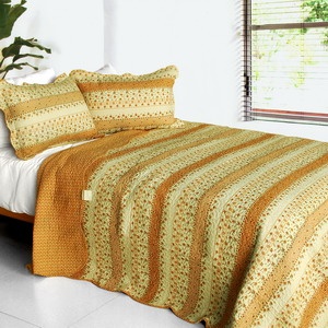 3Pc Cotton Contained Vermicelli-Quilted Patchwork Quilt Set - East Of Eden