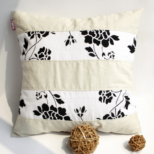 Linen Patch Work Pillow Cushion Floor Cushion - Flowing Flowers