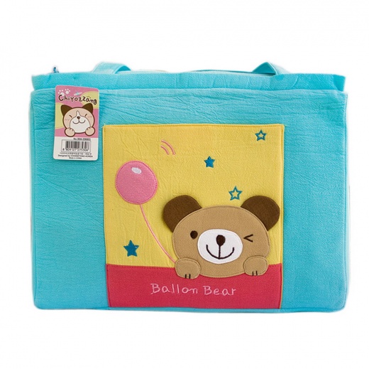 Embroidered Applique Fabric Art Shoulder Tote Bag - Ballon Bear